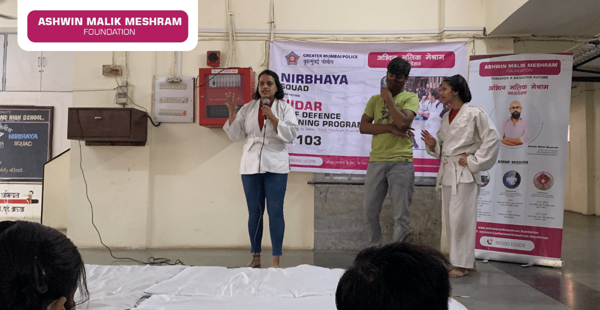 Partnered with Mumbai Police Nirbhaya Squad, Nehru Nagar and conducted a Self Defence Training Program for girls at Swami Vivekananda High School, Thakkar Bappa, Chembur. 