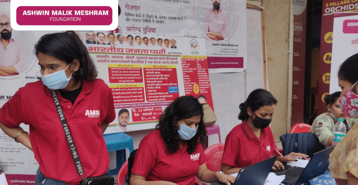 Ashwin Malik Meshram Foundation conducted an E-Shram Yojana Drive at Chunabhatti.