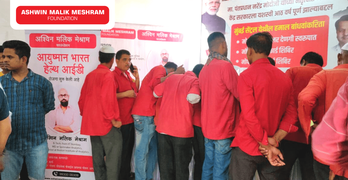 AMM Foundation in association with BJP Mumbai Chitrapat Natya Aghadi organised an Ayushman Bharat Health Card Camp along with E-Shram Yojana Camp for coolies and staff working at Mumbai Central Railway Station.