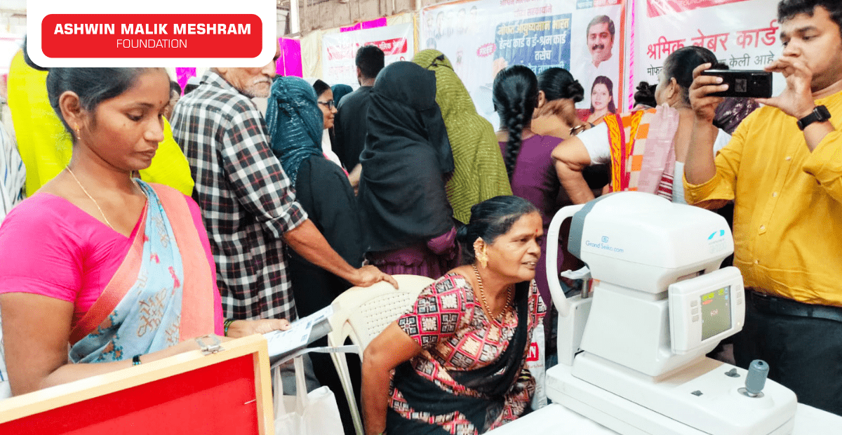 Eye Check-up camp, Aayushman Bharat Health ID Camp and E-Shram Yojana Camp conducted by AMM Foundation at Ghatkopar.